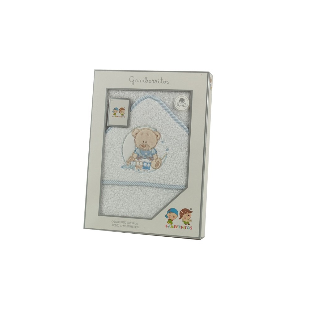 Capa de baño bebé con capucha bordada osito Gamberritos